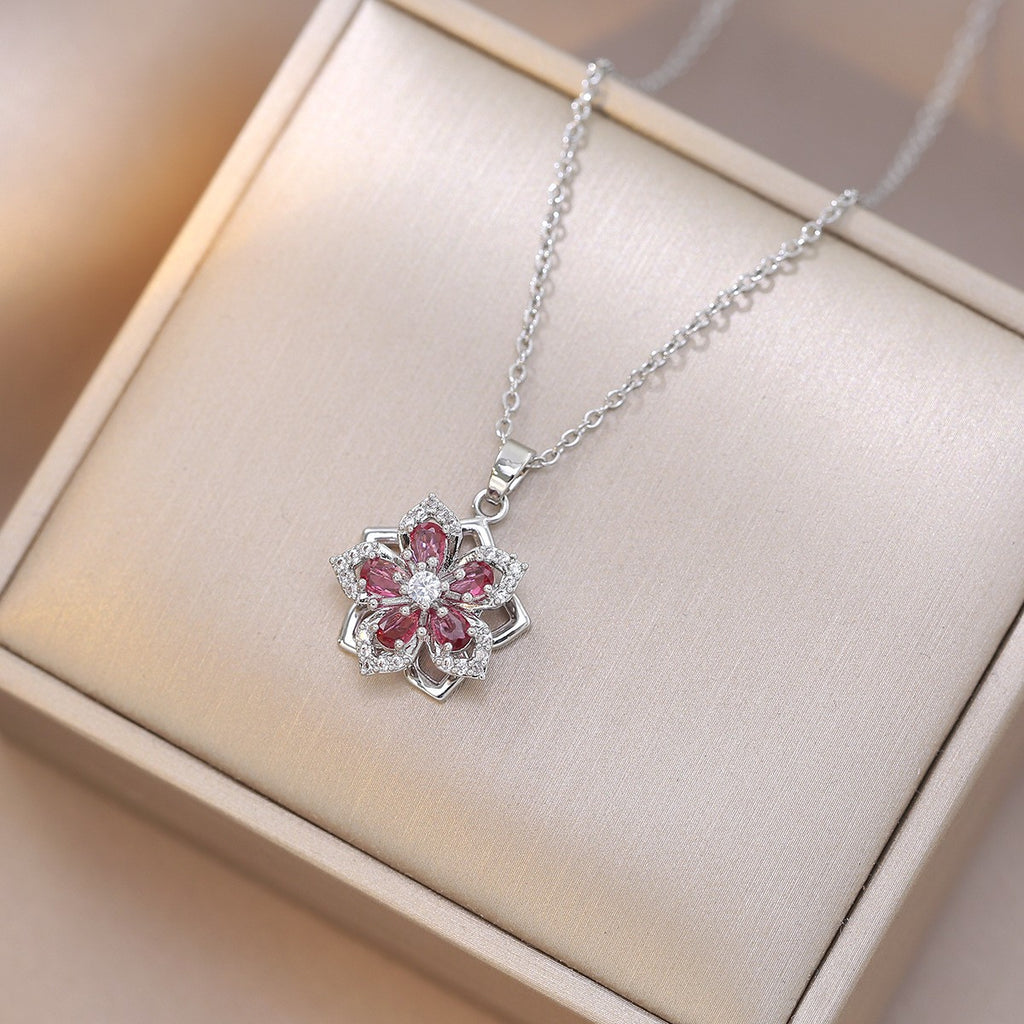 Rotating Bauhinia Flower Zircon Necklace