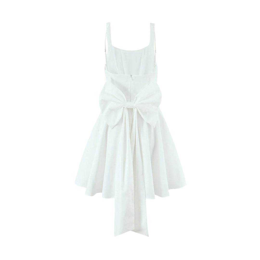Square Neck Suspender Dress with Back Bow