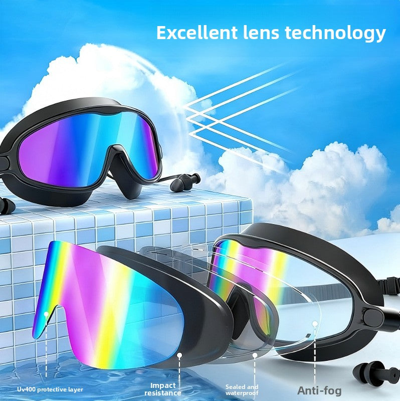 Large Frame Anti-Fog Swimming Goggles with Earplugs
