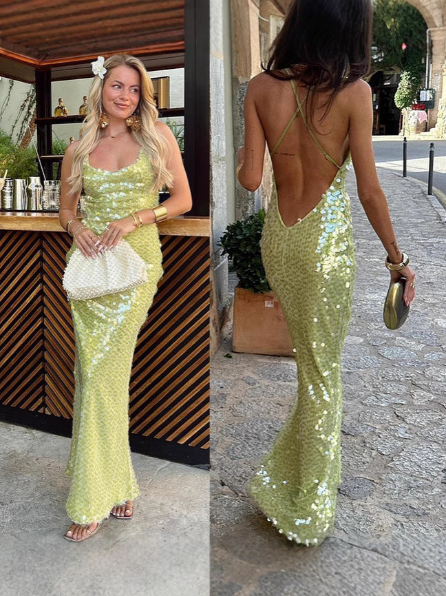 Sequined Backless Long Dress