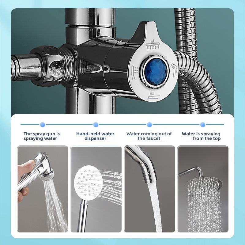 Four-Speed Chrome Shower Head Set with Multiple Spray Modes