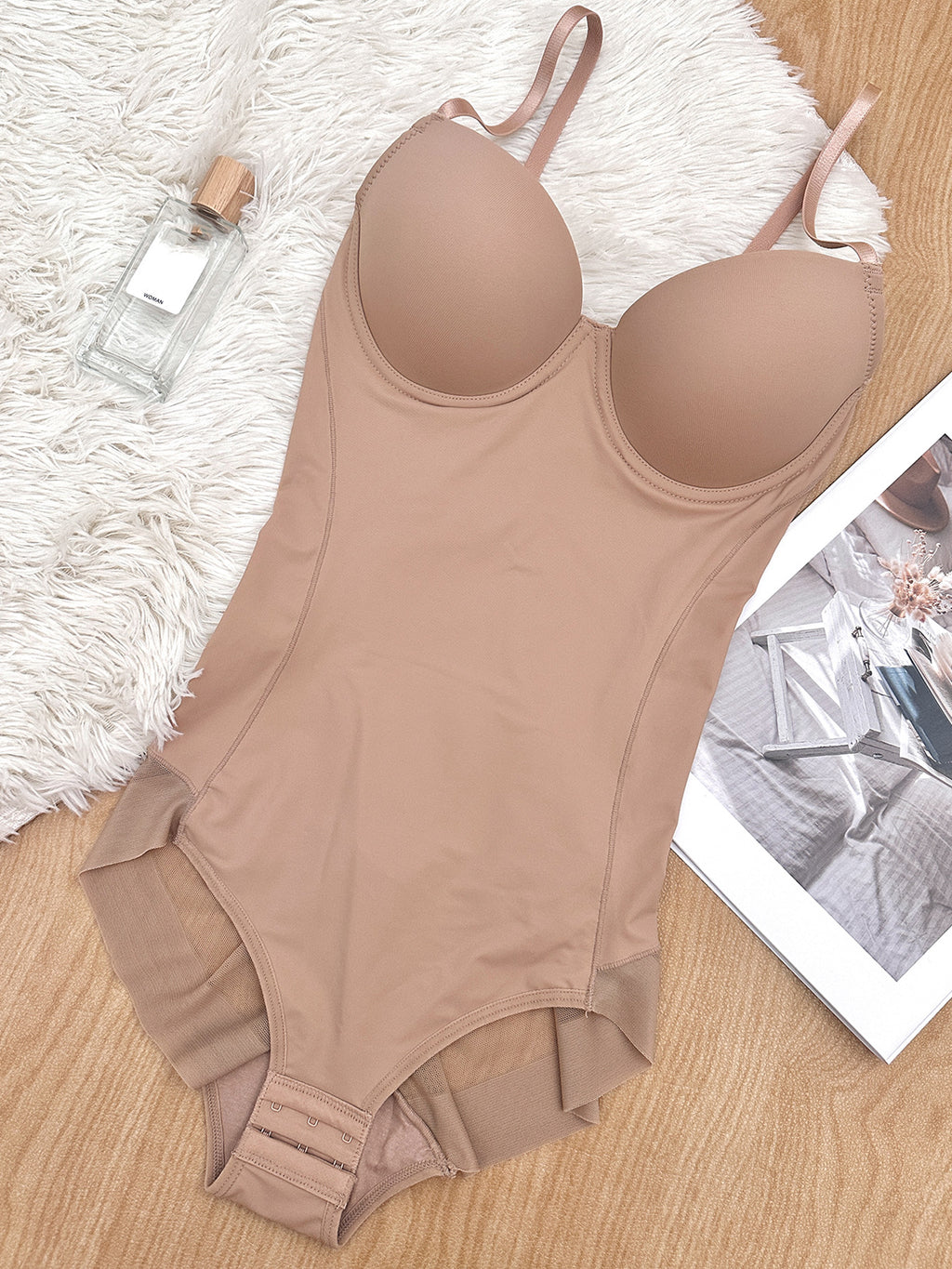 Thong-style one-piece shaping garment
