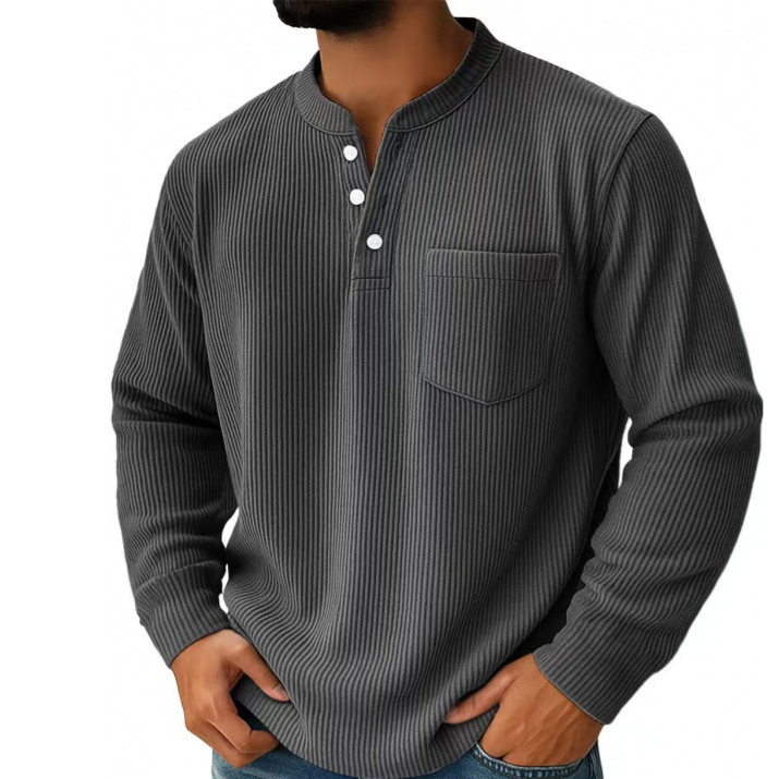 Mens Corduroy Henley Long Sleeve Polo Shirt