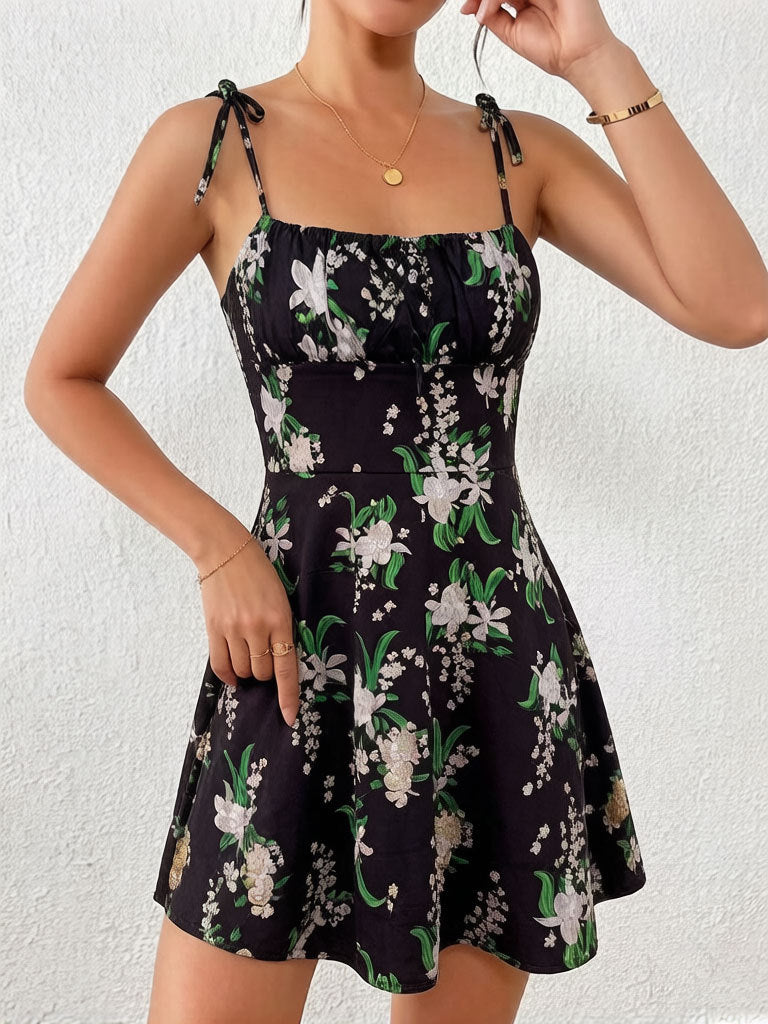 Suspender Mini Dress with Floral Print