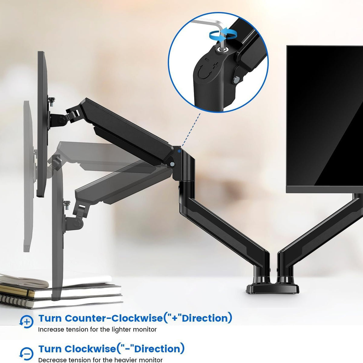 Adjustable Dual Monitor Arm Desk Mount with Gas Spring