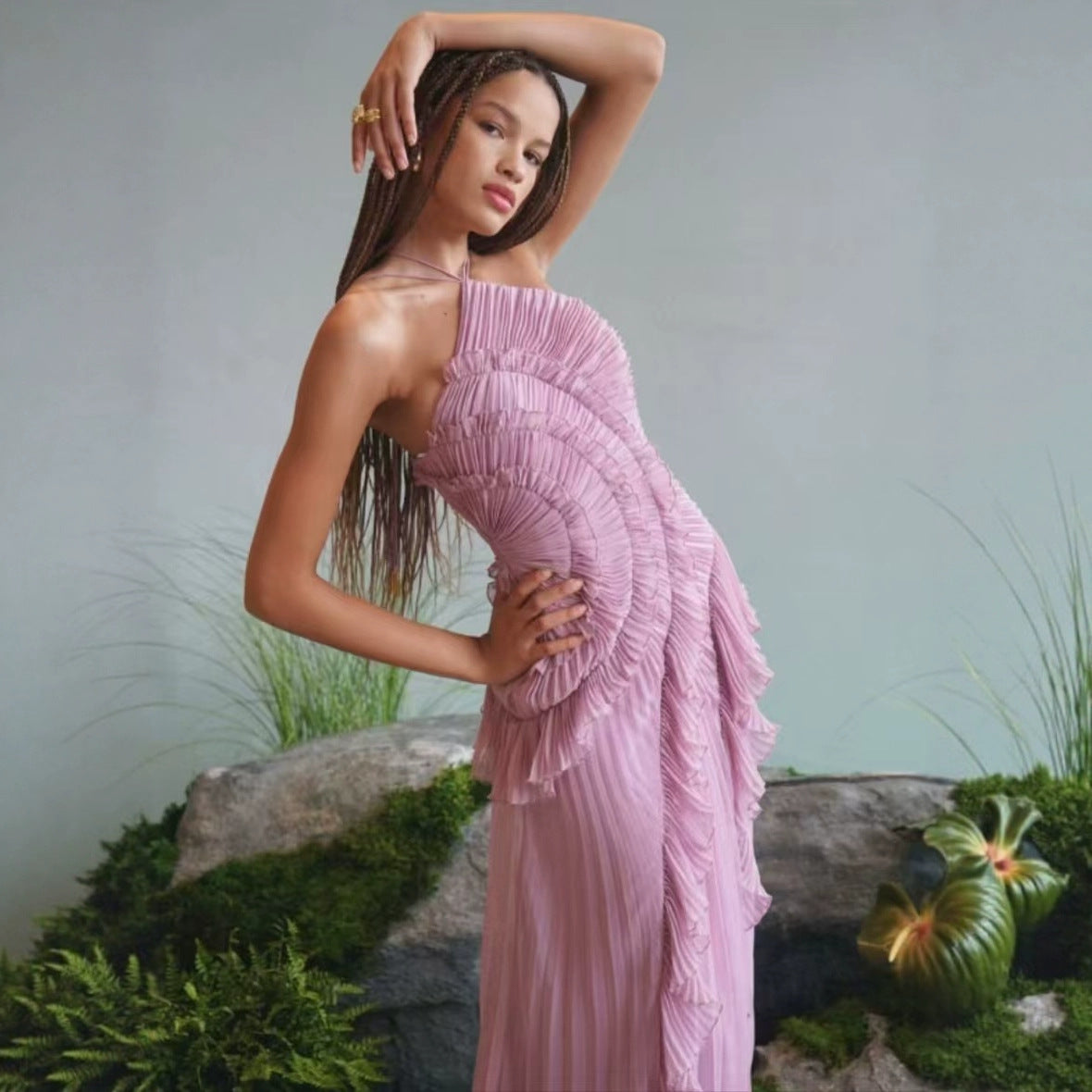 A chiffon flowing long dress