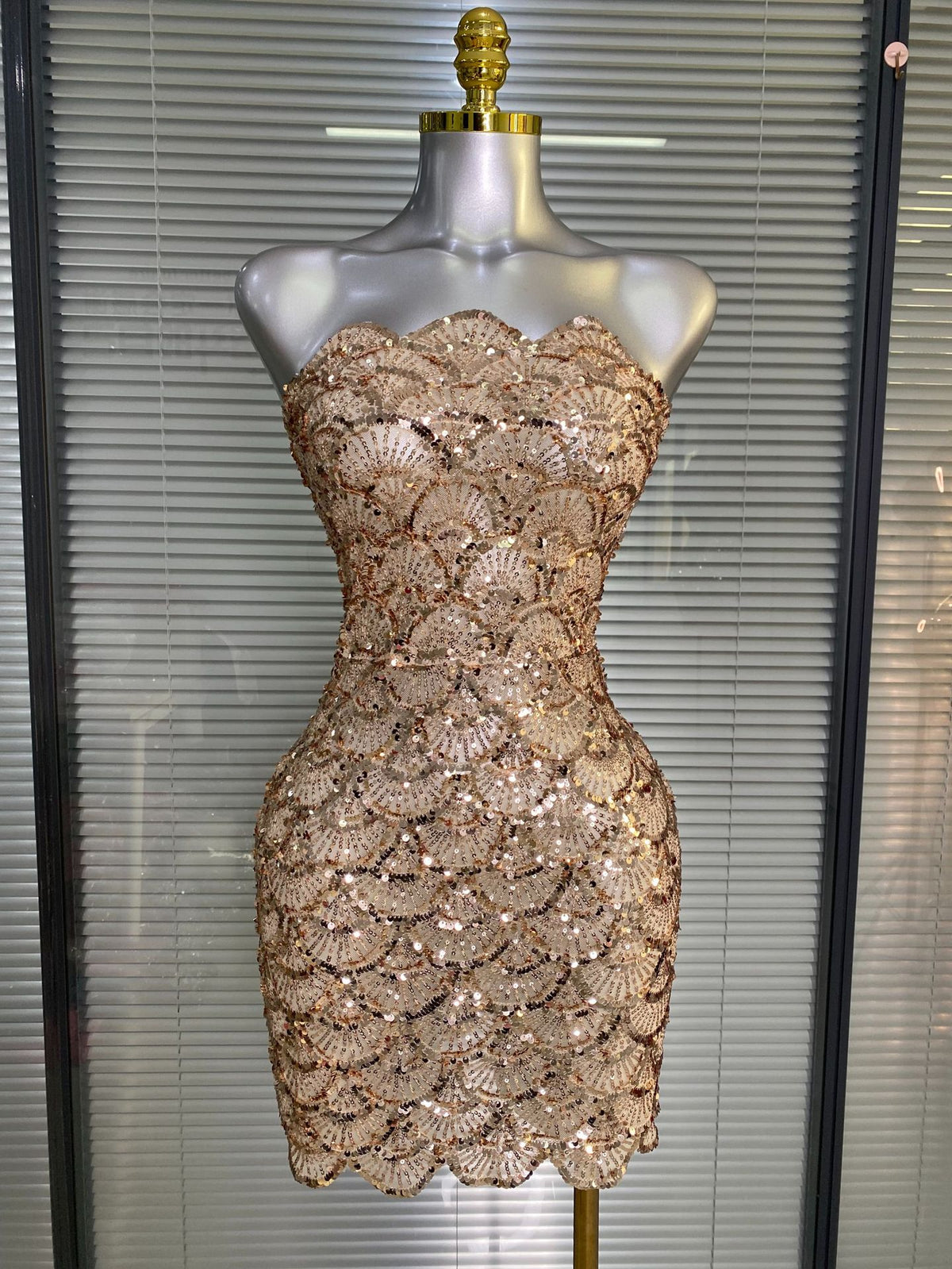 Fish Scale Sequin Strapless Performance Dress
