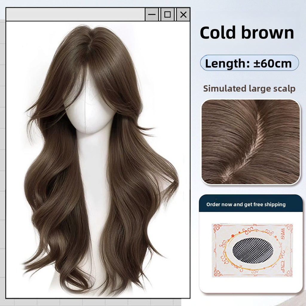 Long Wavy Wig with Bangs Korean Style