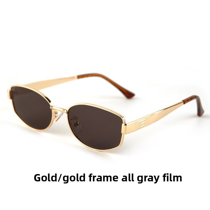 Oval Cat-Eye Metal Frame Sunglasses