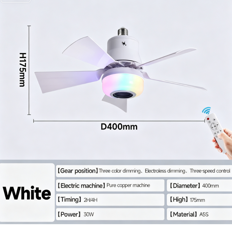 E27 Screw Ceiling Fan Lamp with Detachable Blades Remote Control