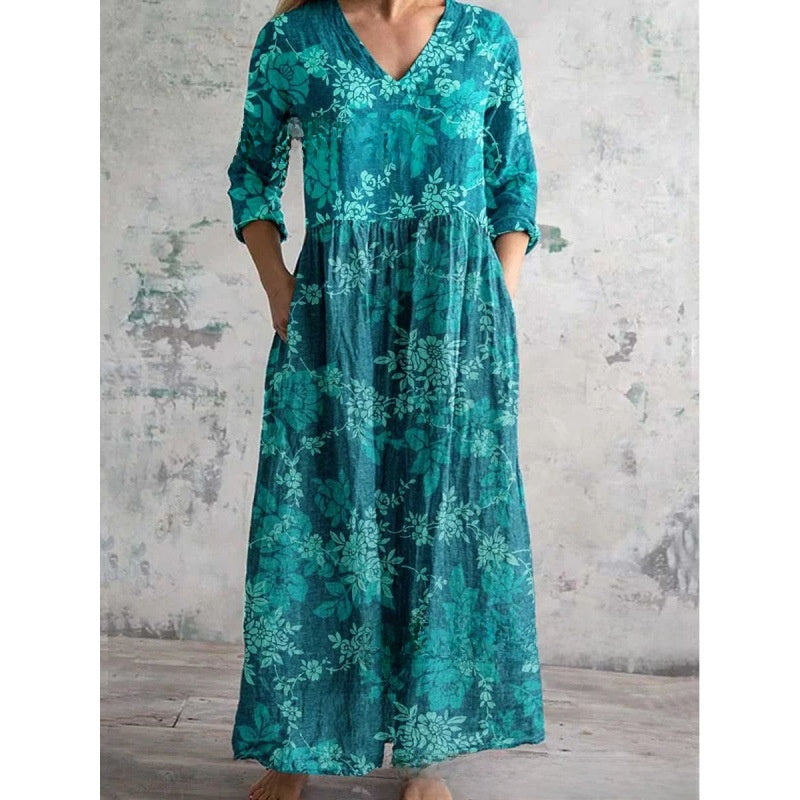 Printed Casual Loose Long Sleeve Dress