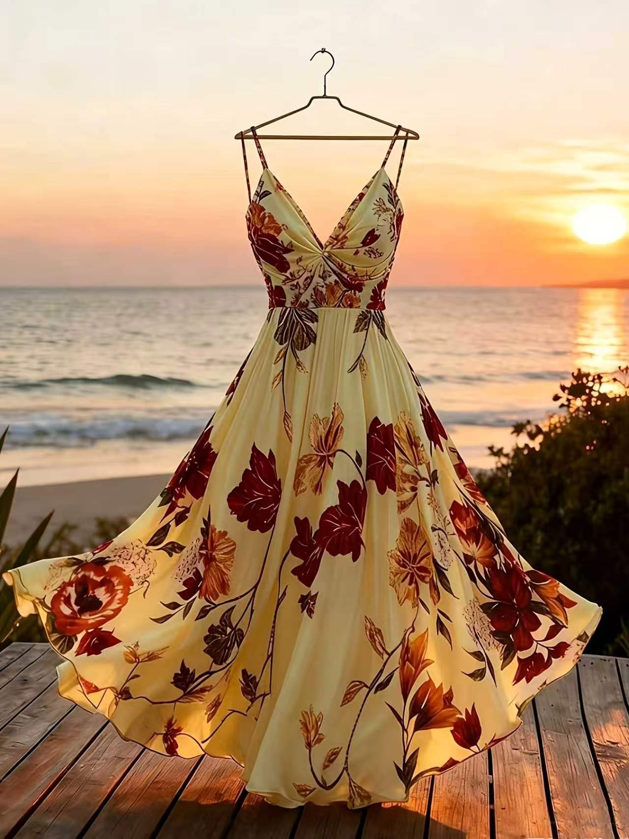 French Print Suspender Dress