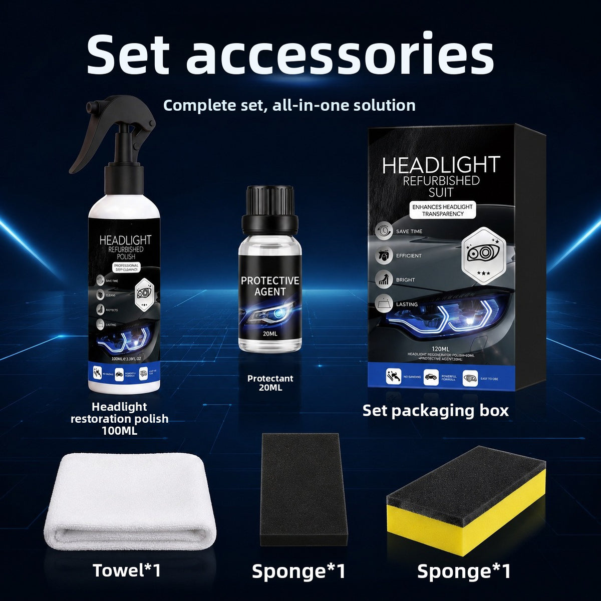 Car Headlight Restoration Kit Anti-Yellowing Cleaning Brightening Protective Coating Agent