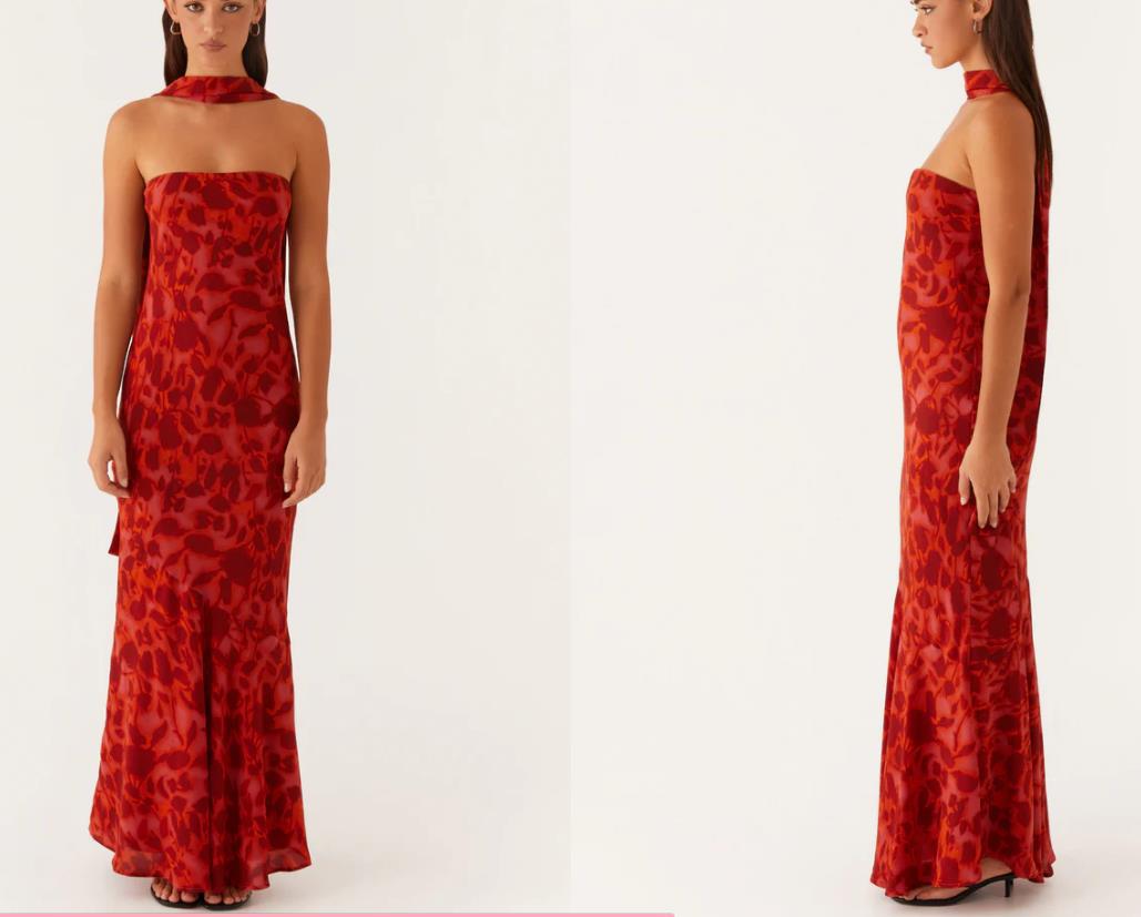 Satin Backless Floral Print Dress