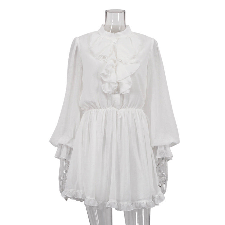 French Elegant Ruffle A-Line Dress
