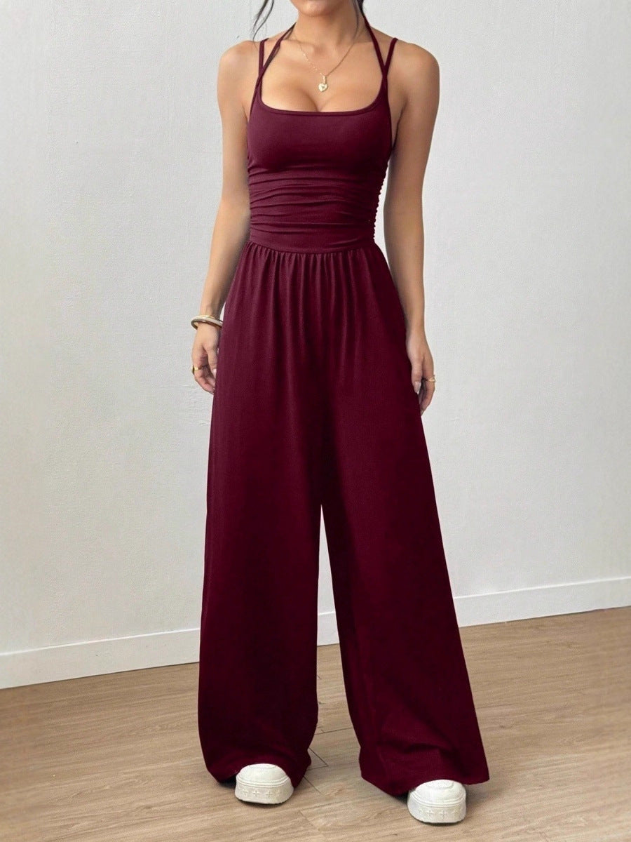 Women's Solid Color Suspender Jumpsuit