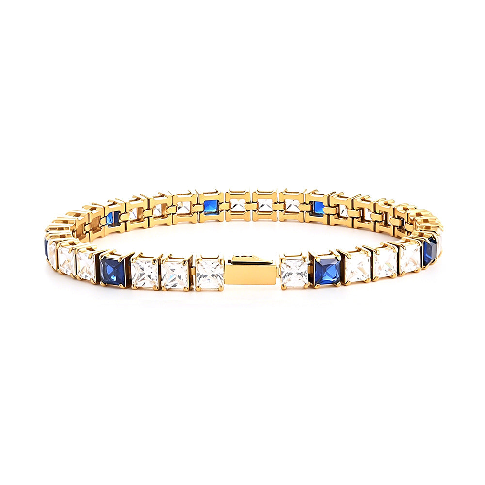 Stainless Steel Tennis Chain Bracelet Square Zircon Light Luxury Jewelry