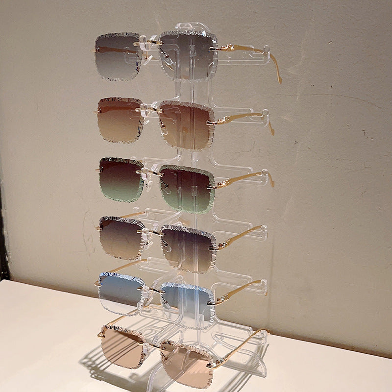 Personalized Broken Shape Lens Rimless Square Frame Sunglasses