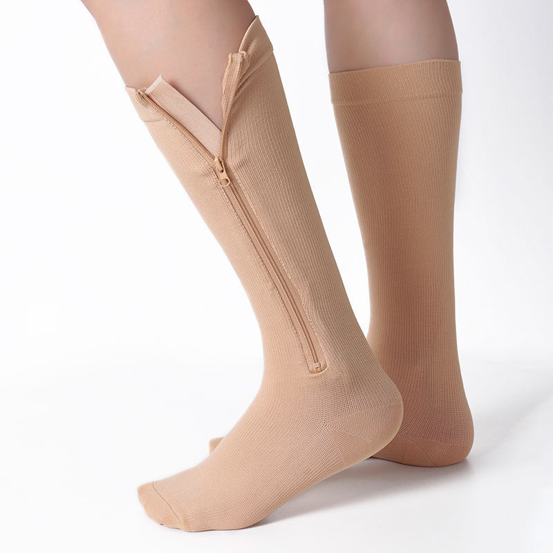Zipper Mid-Calf Compression Socks for Travel Sports Anti-Slip