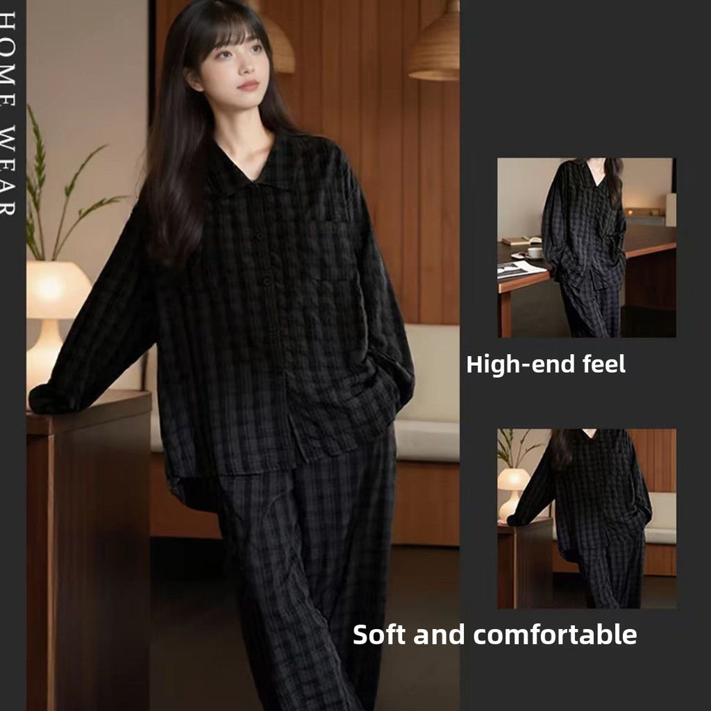 Cloud Cotton Couples Pajama Set with Turn-Down Collar Long Sleeve Loungewear