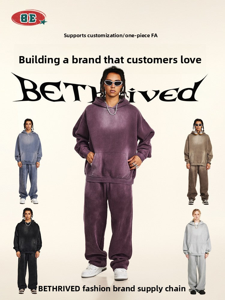 Mens Retro Fleece-Lined Hoodie and Sweatpants Set