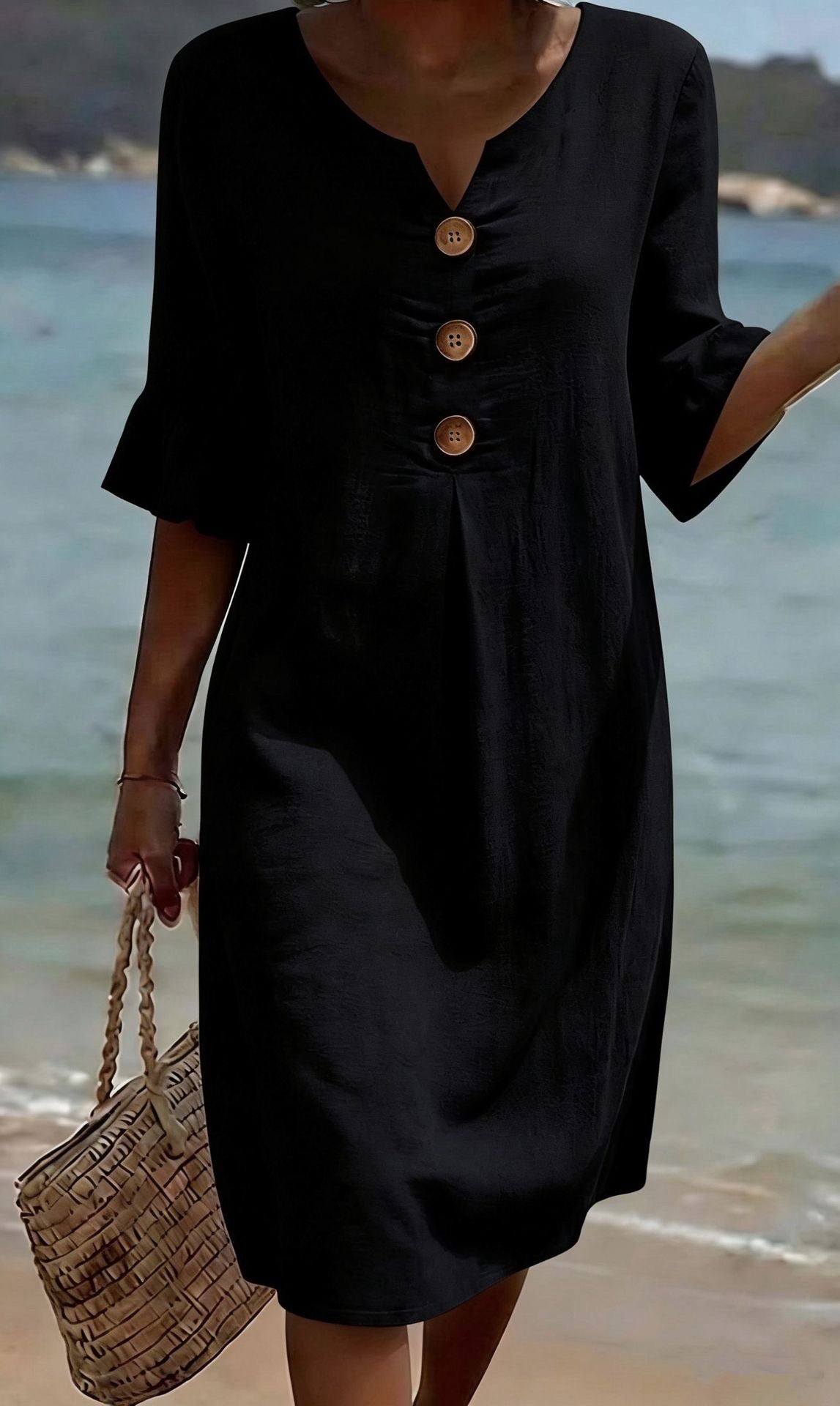 Womens V-Neck Linen Blend Dress