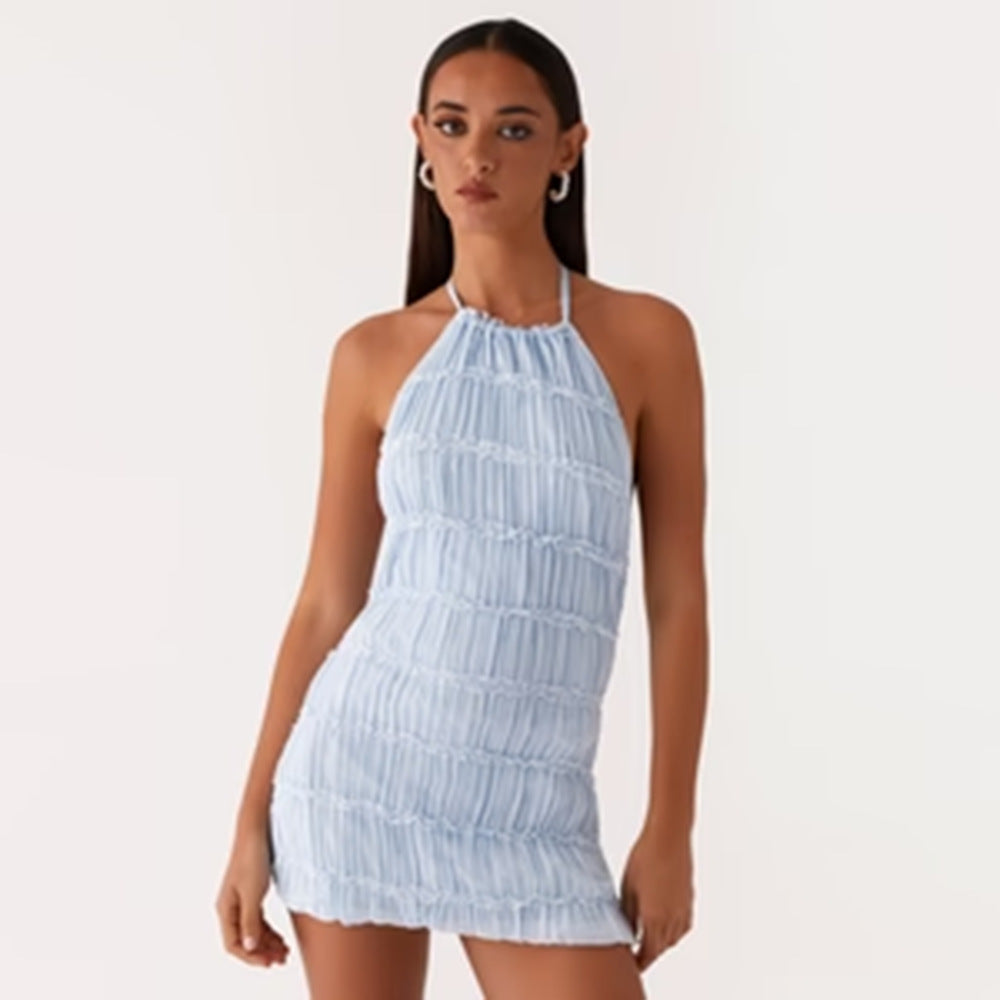 Backless Pleated Halter Dress