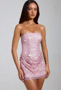 Women's Sequin Strapless Bodycon Dress Short Sleeveless A-Line Party Clubwear