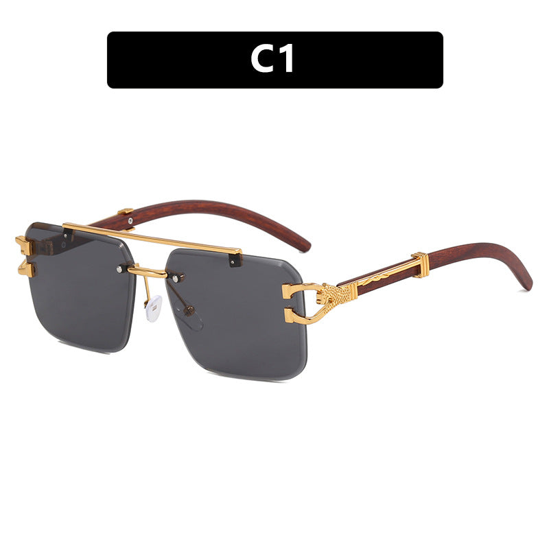 Frameless Square Sunglasses Wood Grain