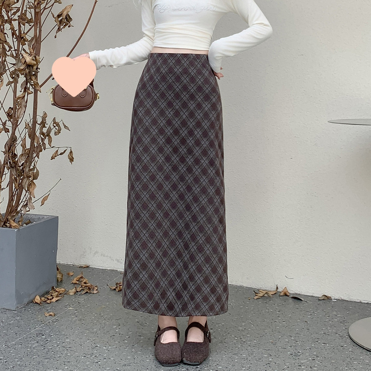 Vintage Plaid High Waist Slit Long Skirt