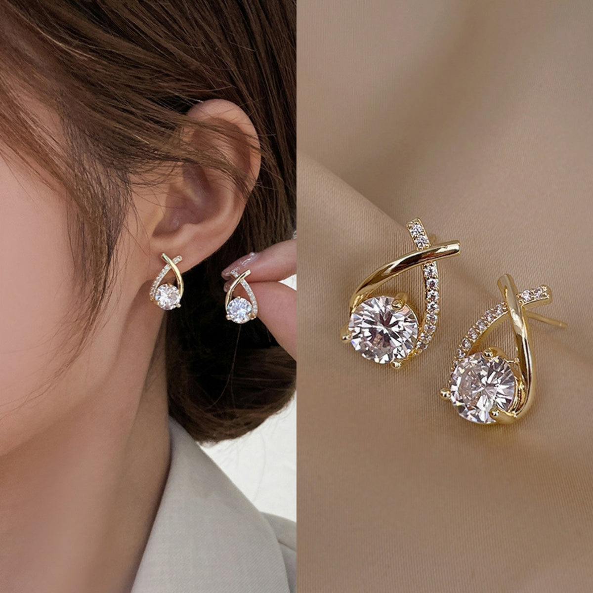 Geometric Diamond Cross Earrings