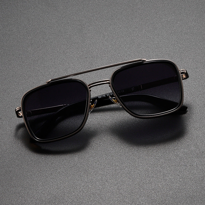 Geometric Metal Double Bridge Sunglasses