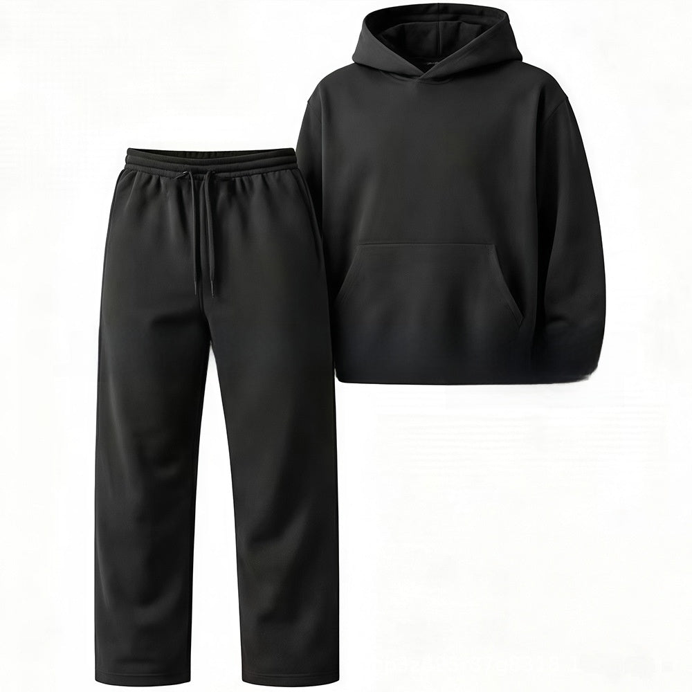 Embroidered Fleece-Lined Hoodie and Wide-Leg Pants Set