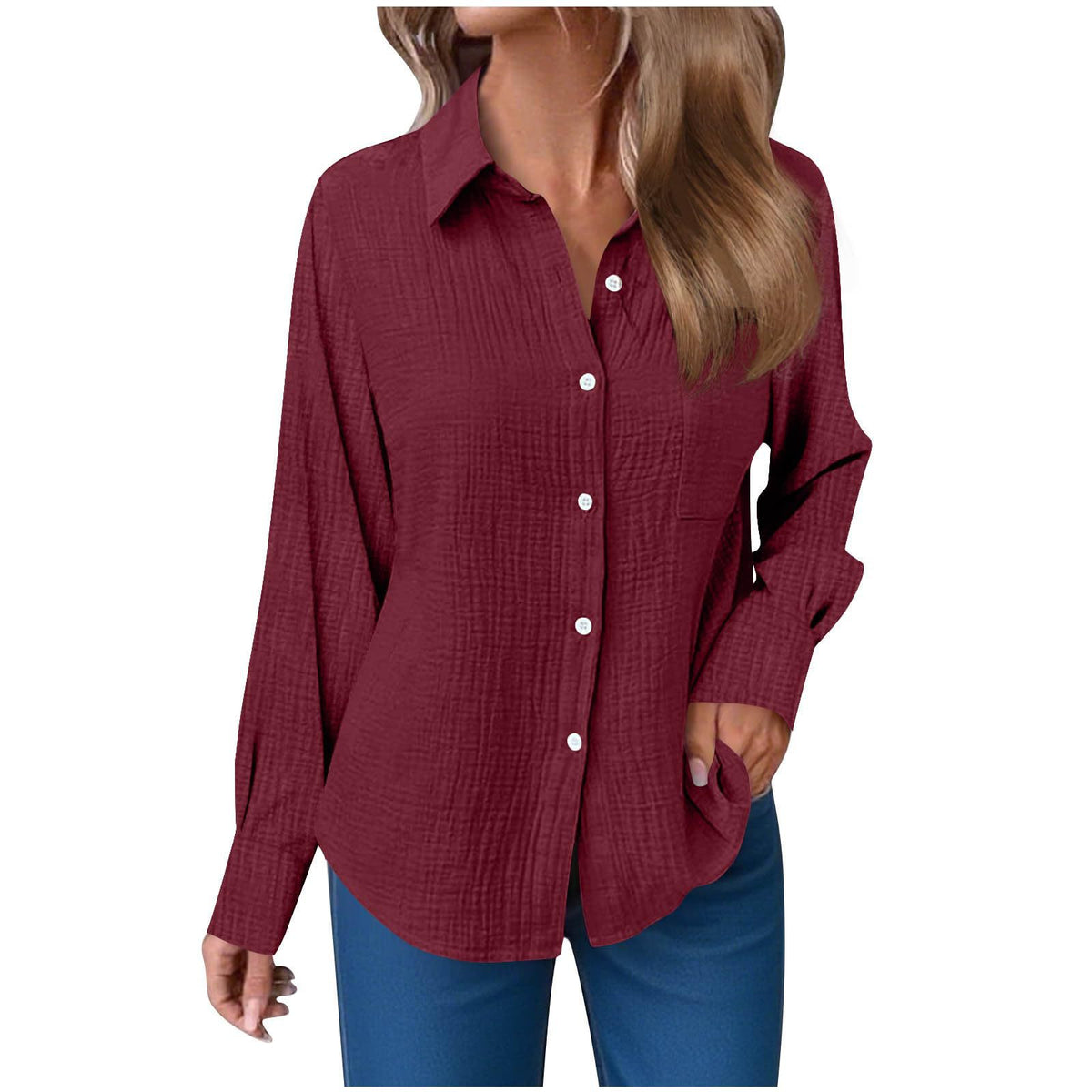 Solid Color Soft Cotton and Linen Casual Shirt Sleeve Button Long Sleeve Shirt