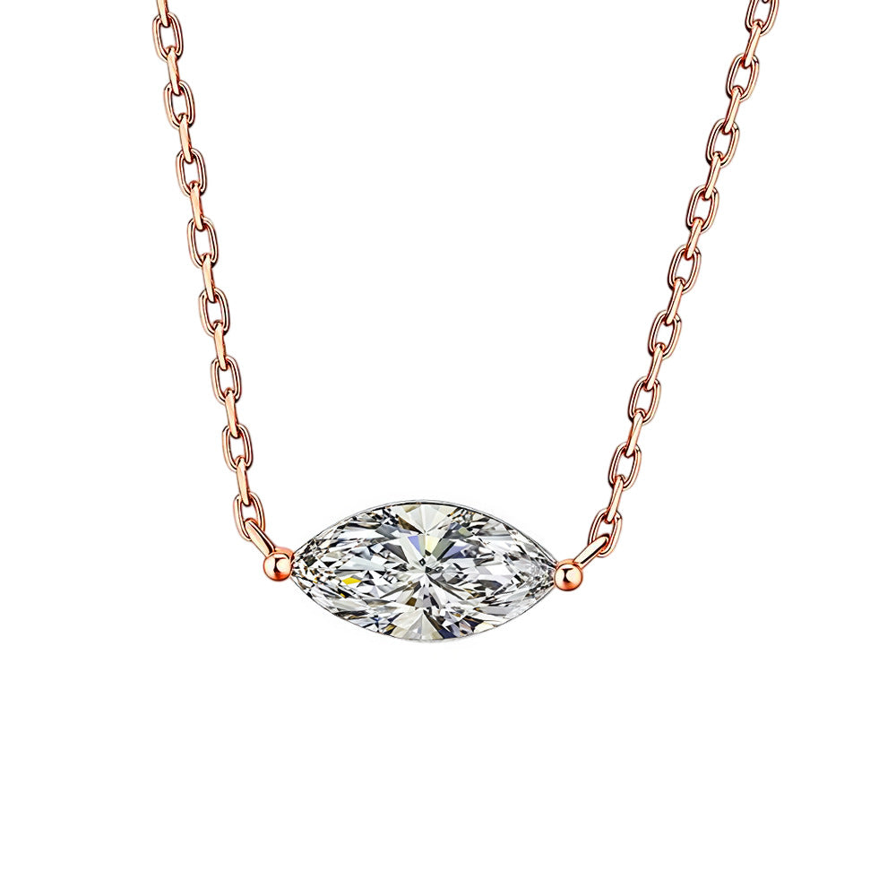 S925 Silver Marquise Moissanite Necklace with Pt950 Plating