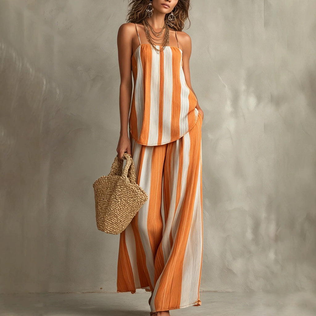 Striped Camisole and Wide-Leg Pants Set