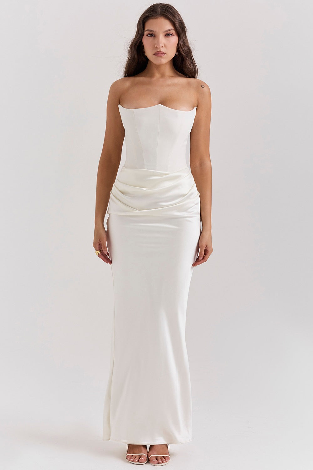 Elegant Satin Bodycon Dress with Pleated Detail