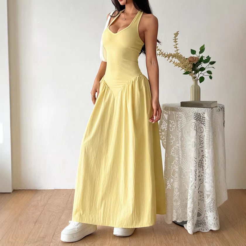 Elegant Deep V-Neck Backless Dress