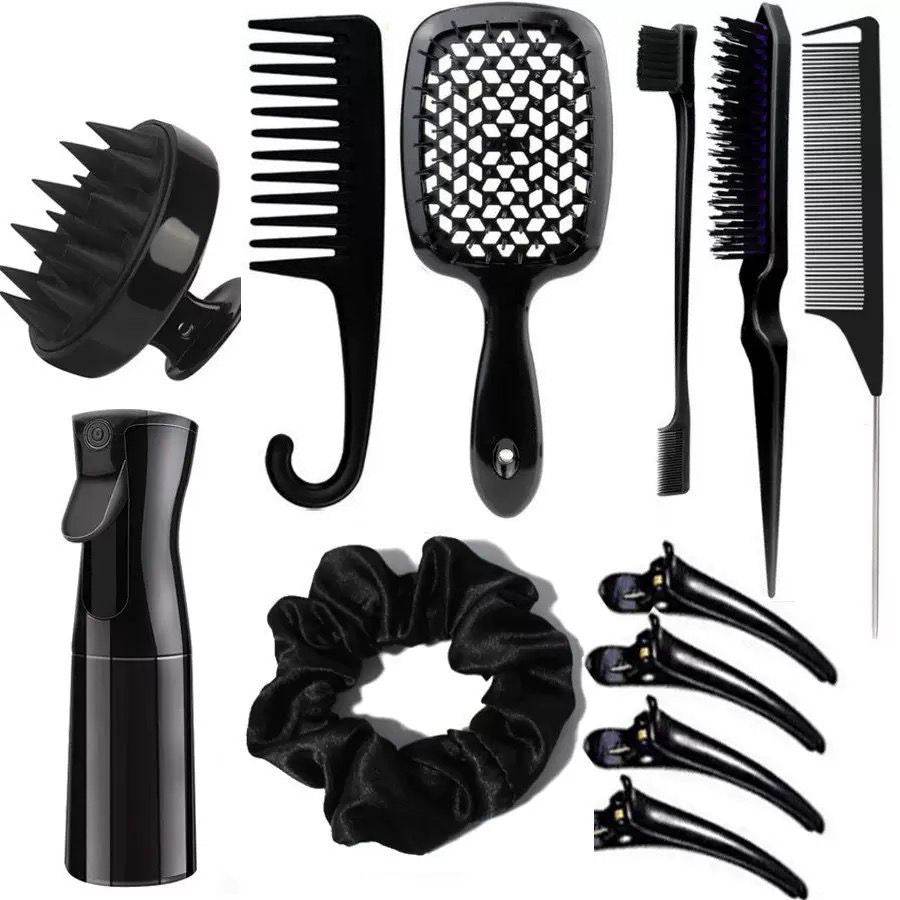 Hair Styling Comb Set with Spray Bottle and Eyebrow Brush