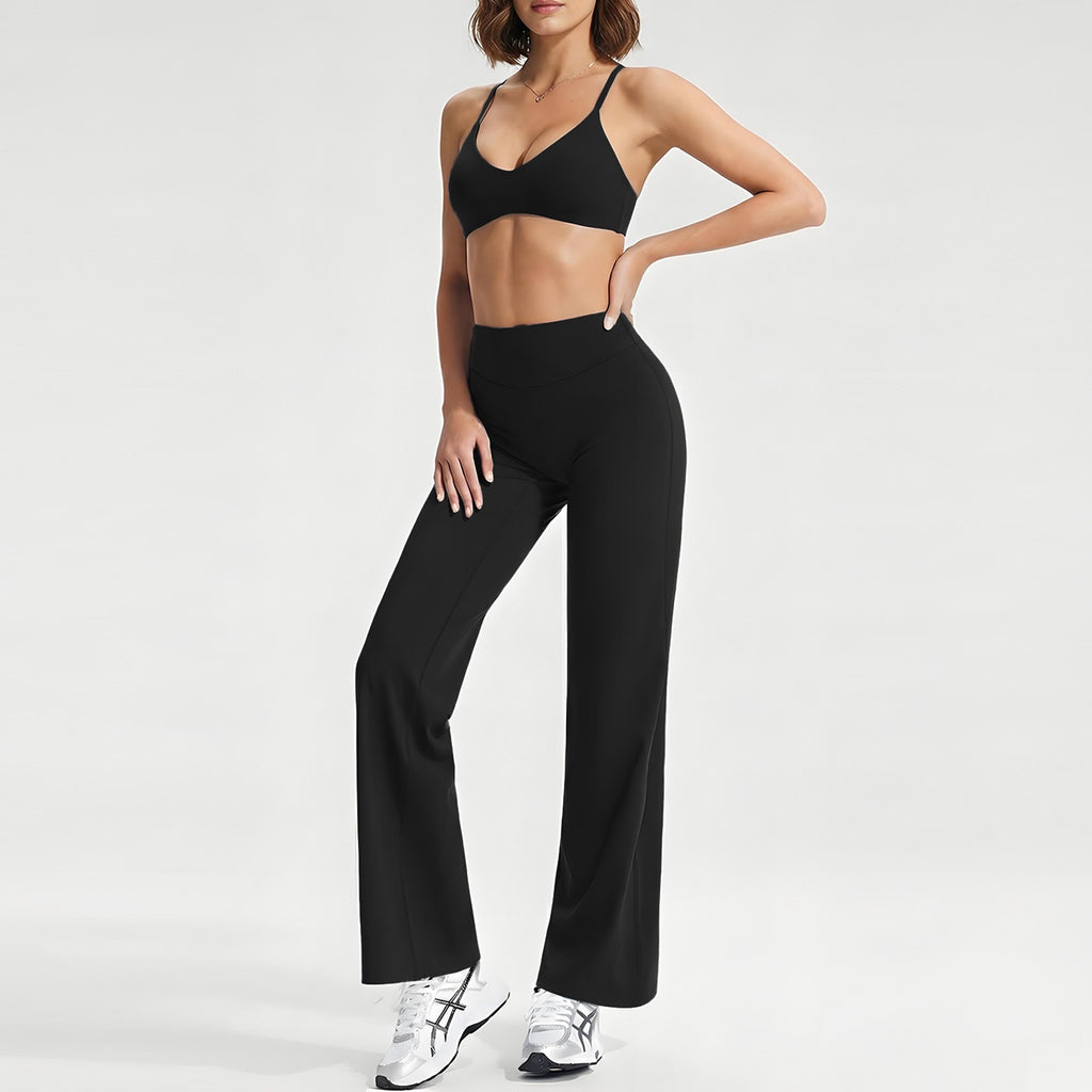 Women's sporty solid-color loose-fitting wide-leg yoga set