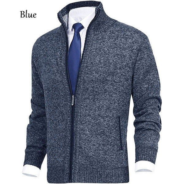 Mens Solid Color Stand Collar Knitted Cardigan