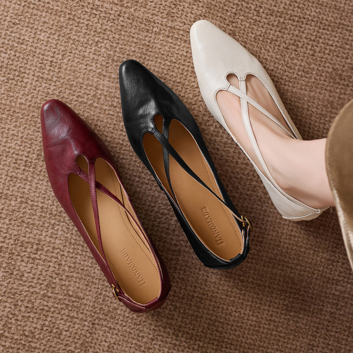 Kitten-heel peep-toe pumps with a crossover strap