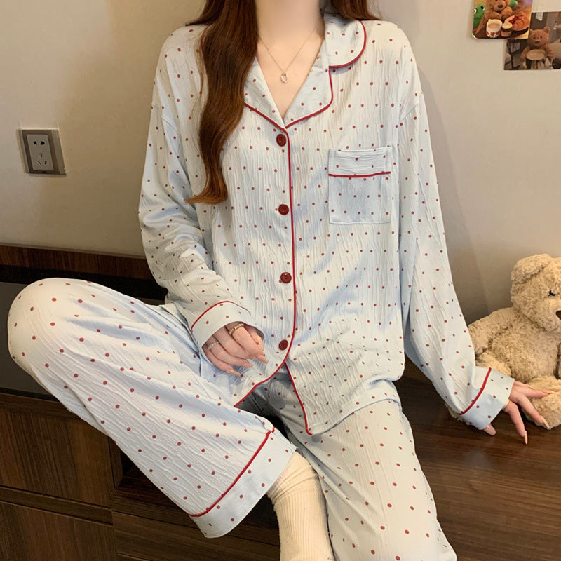 Womens Long Sleeve Pajama Set with Bow Design