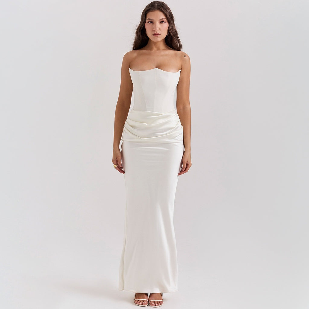 Strapless sexy backless slim-fit evening gown