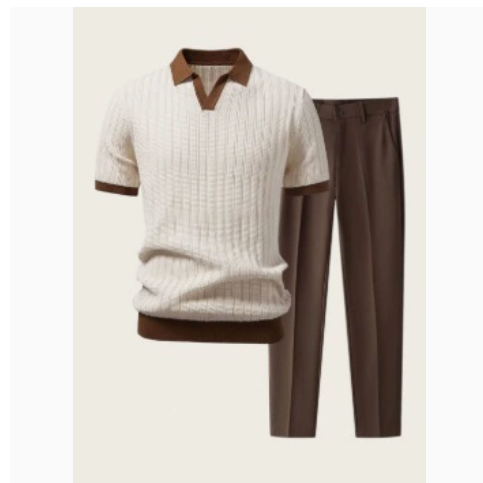 Men Casual Loose Beach Short Sleeve Shirt and Pants Two-Piece Set