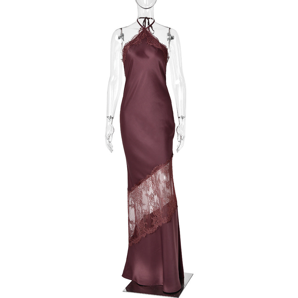 Womens Leopard Print Lace Fishtail Dress