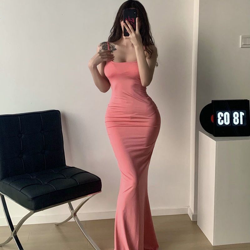 Suspender Fishtail Hem Dress