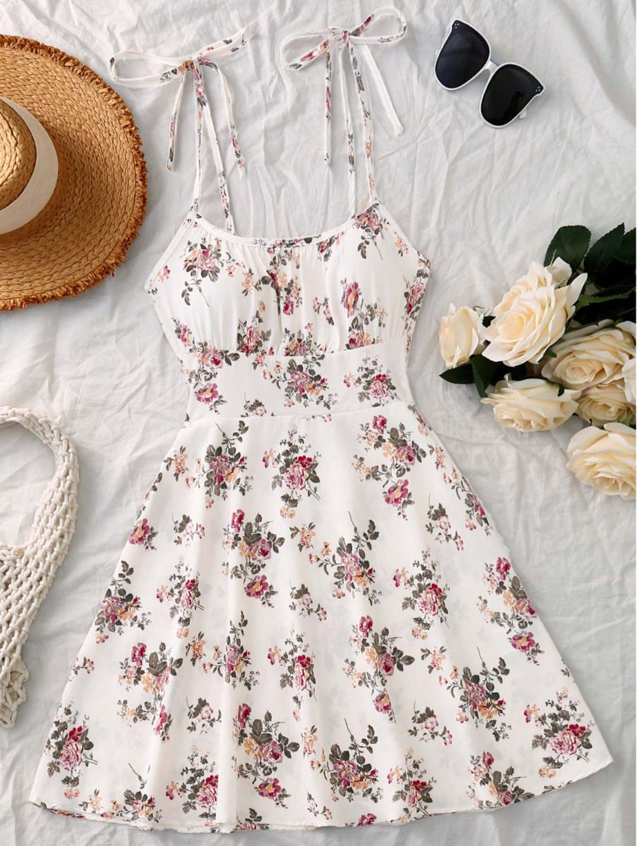 Suspender Mini Dress with Floral Print