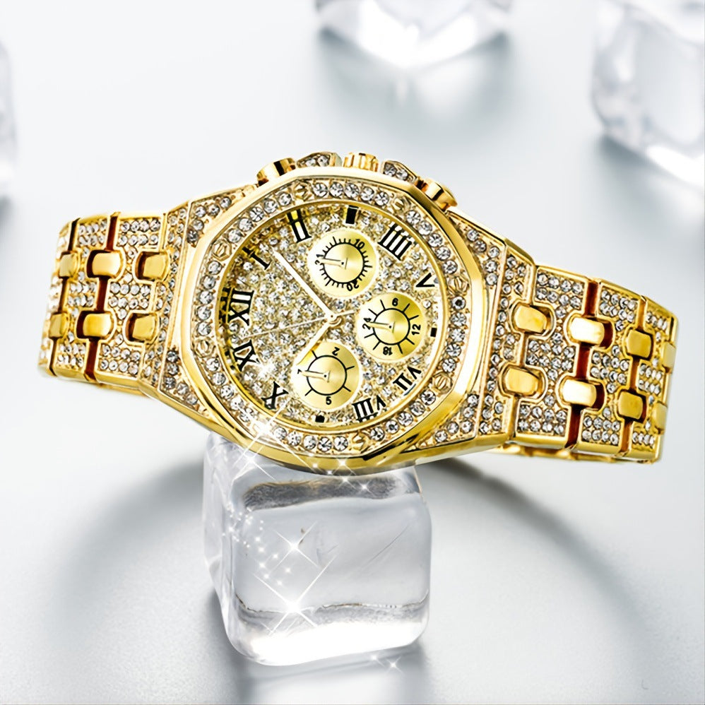 Diamond Imitation Three-Eye Quartz Watch