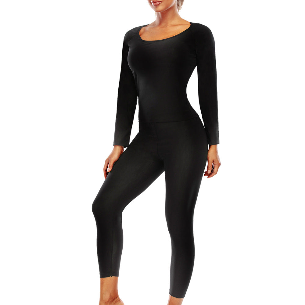 Women's Metallic Shapewear Sauna Suit Sports Training Long Sleeve Set